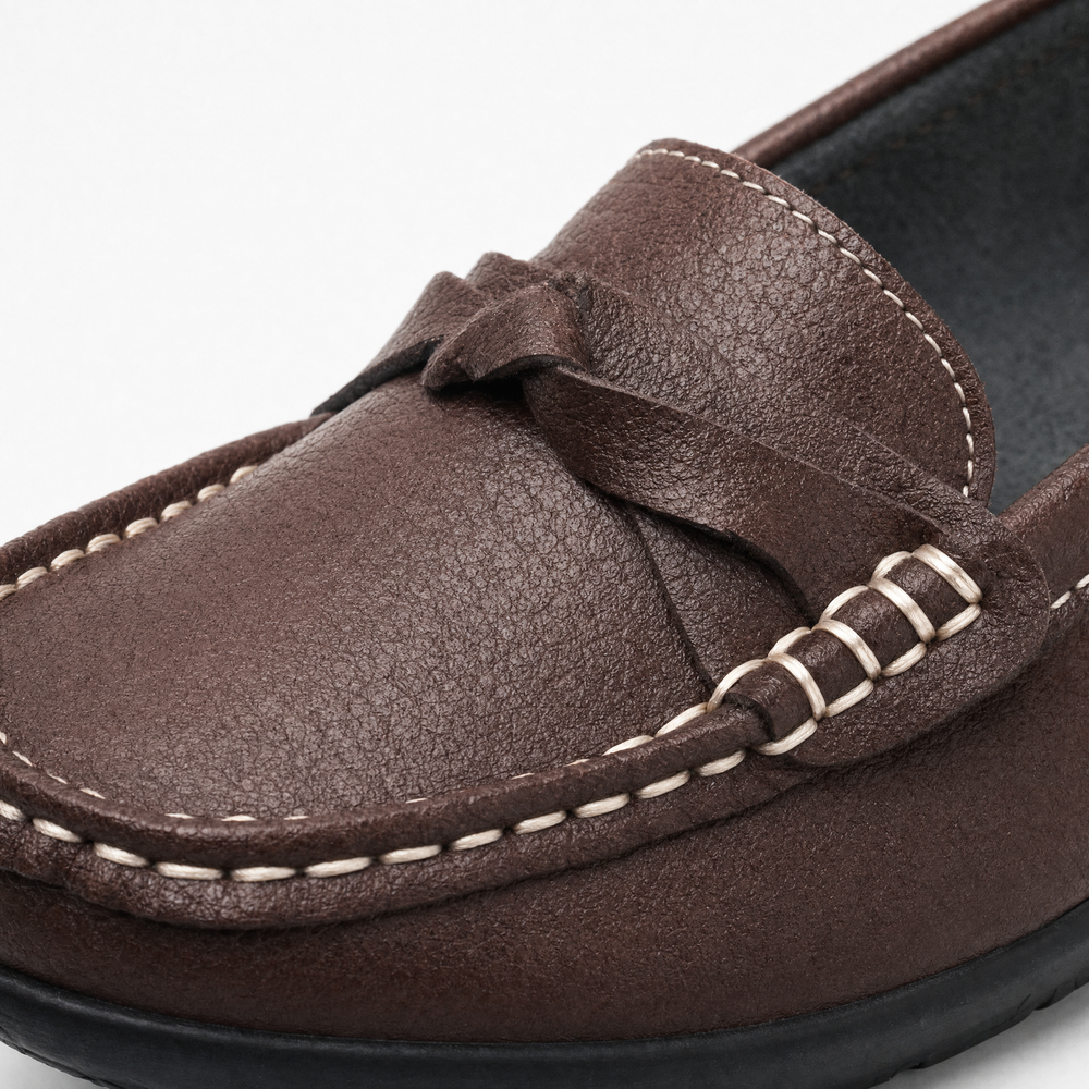 Brown Leather Chain Wedge Loafers