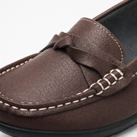 Brown Leather Chain Wedge Loafers