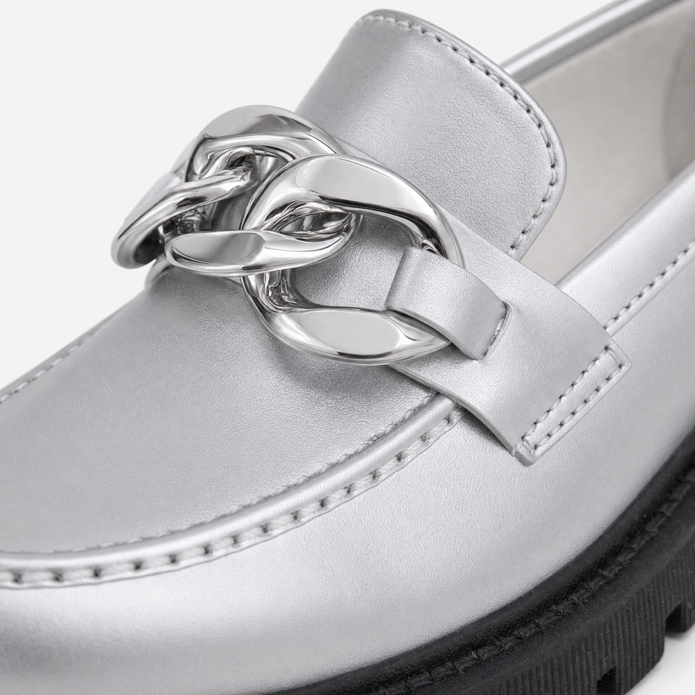 Silver Patent Bow Raised Loafers