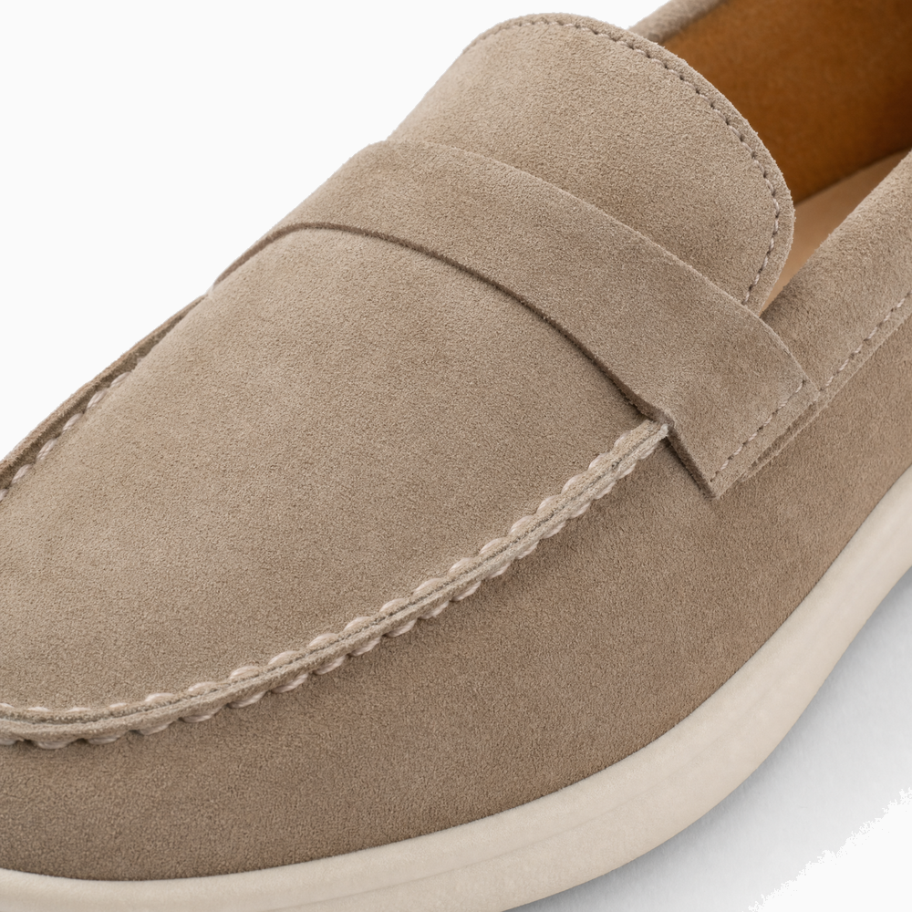 Taupe Suede Stitched Loafers