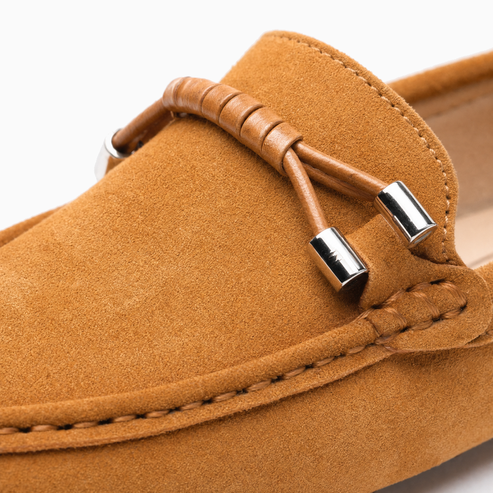 Camel Suede Driving Tie Loafers