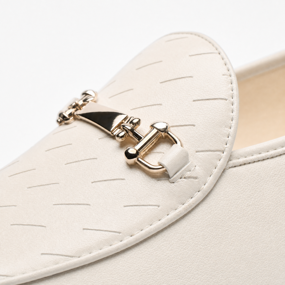White Leather Horsebit Loafers
