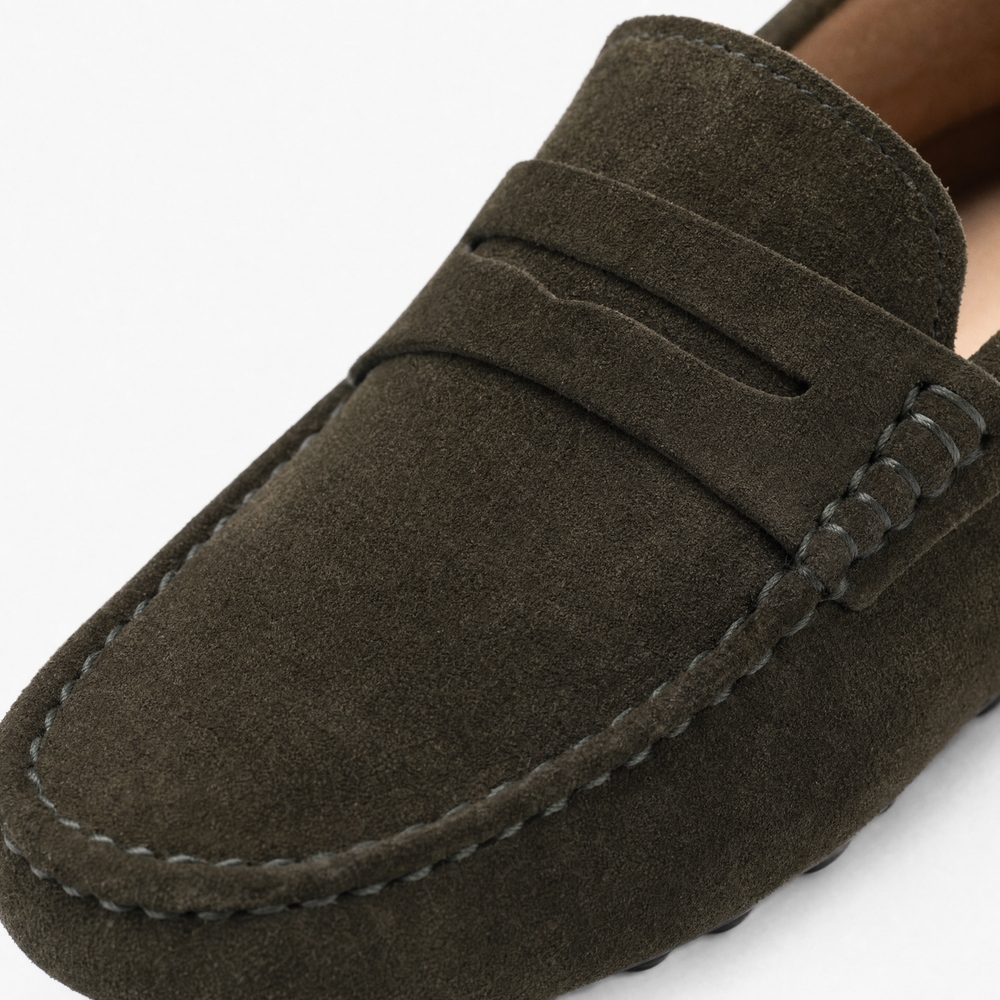 Brown Suede Pointed Flat Loafers