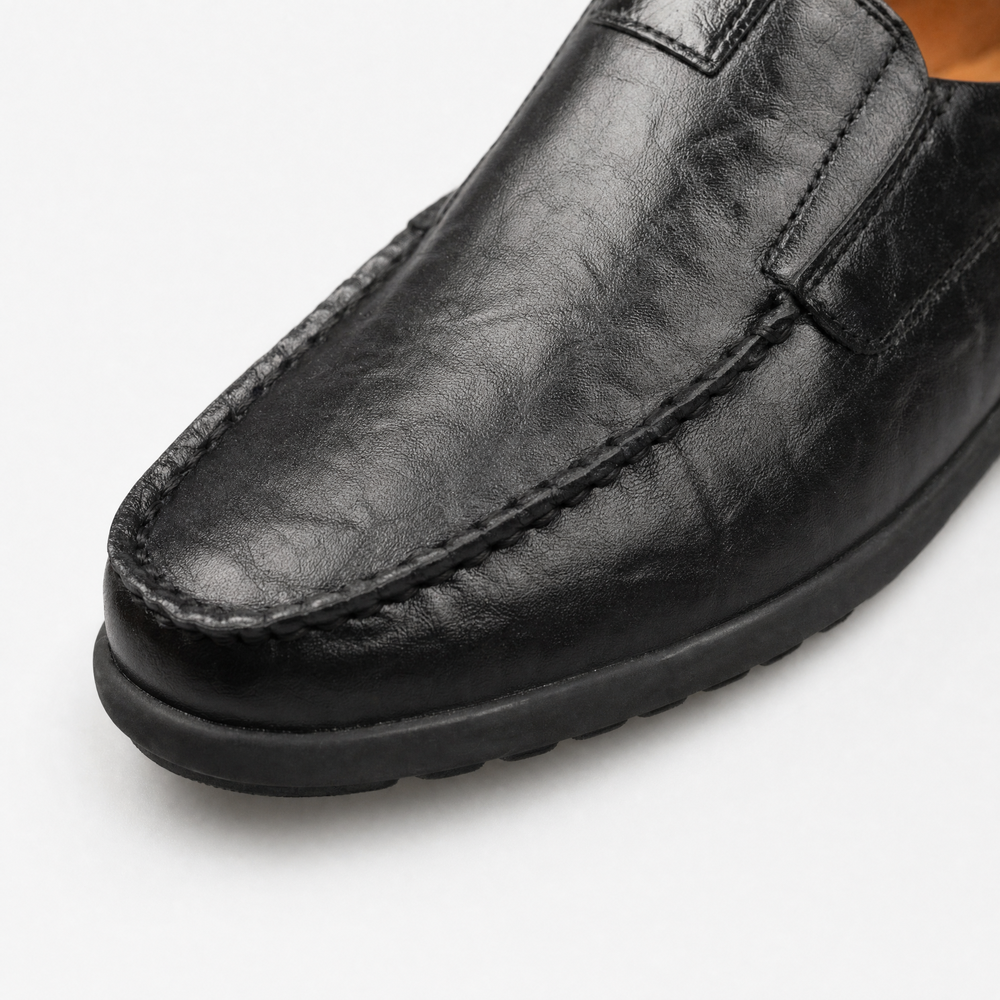 Black Leather Metal Accent Loafers