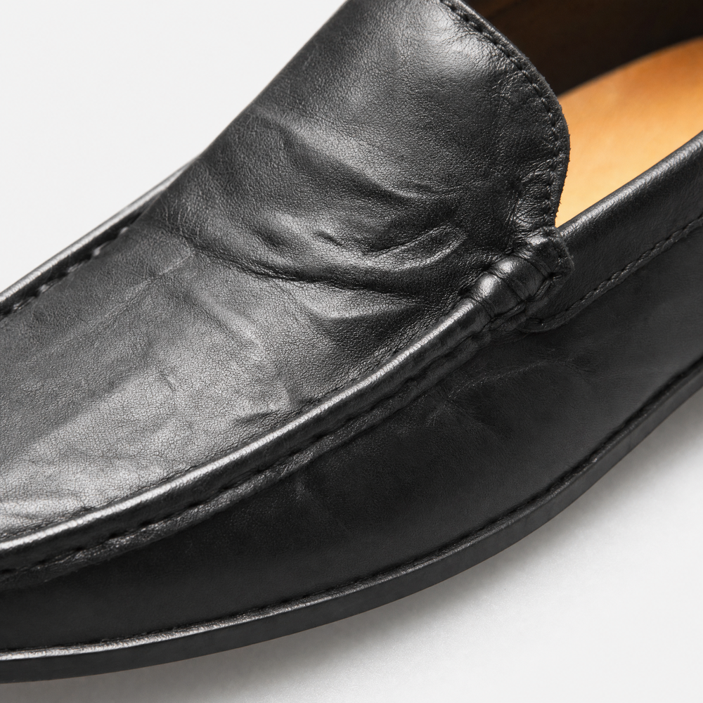 Black Leather Plain Loafers