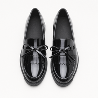 Black Patent Bow Fringe Loafers