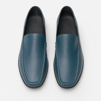 Navy Blue Leather Apron Toe Loafers