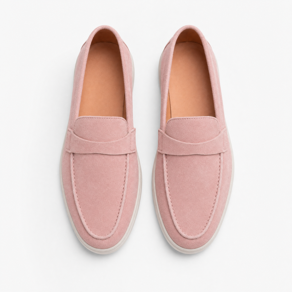 Pink Suede Penny Loafers