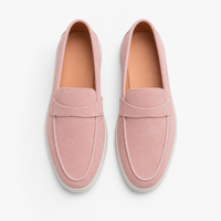 Pink Suede Penny Loafers