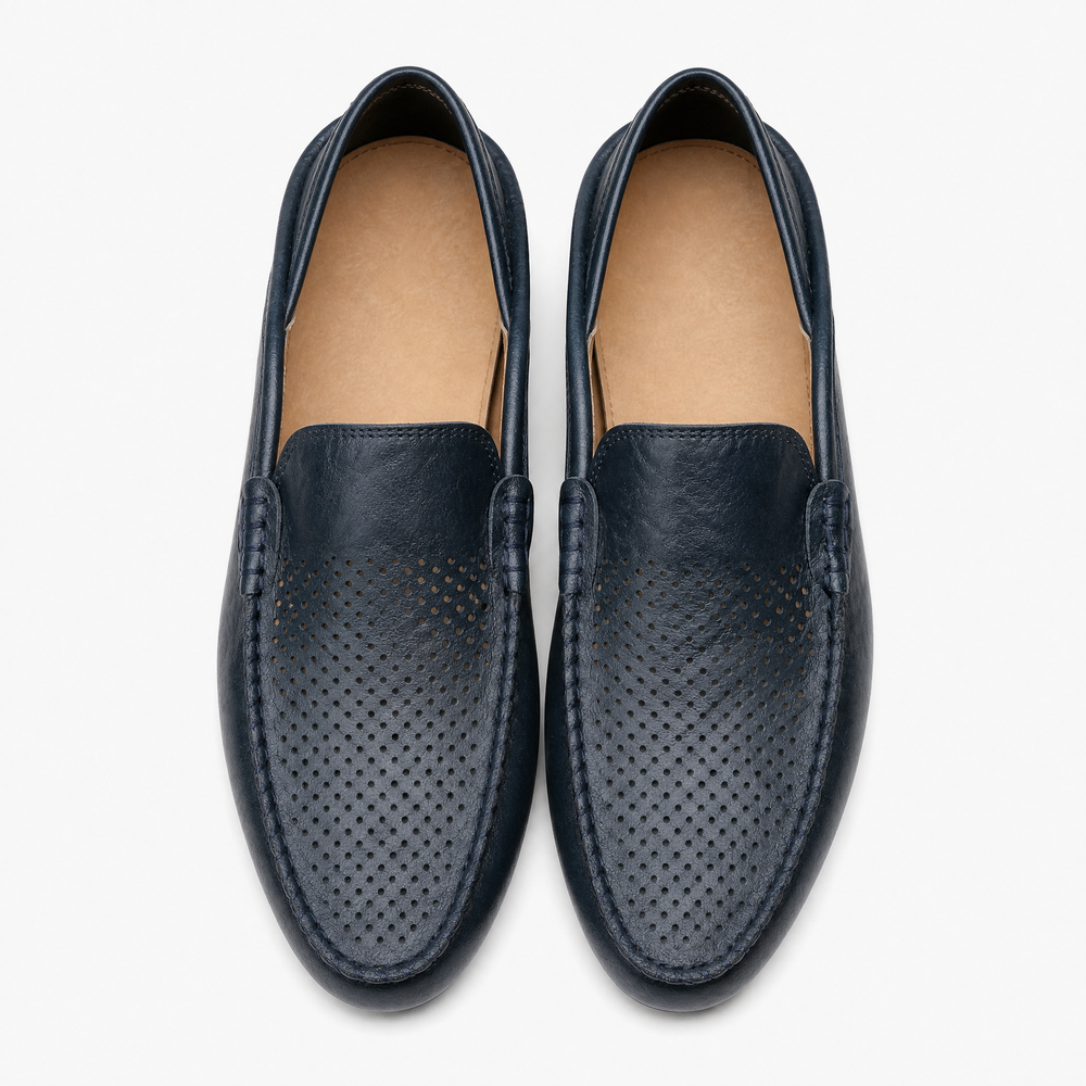 Tan Leather Perforated Loafers