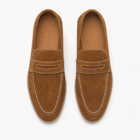 Brown Suede White Stitch Loafers