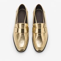 Textured Gold Leather Loafers
