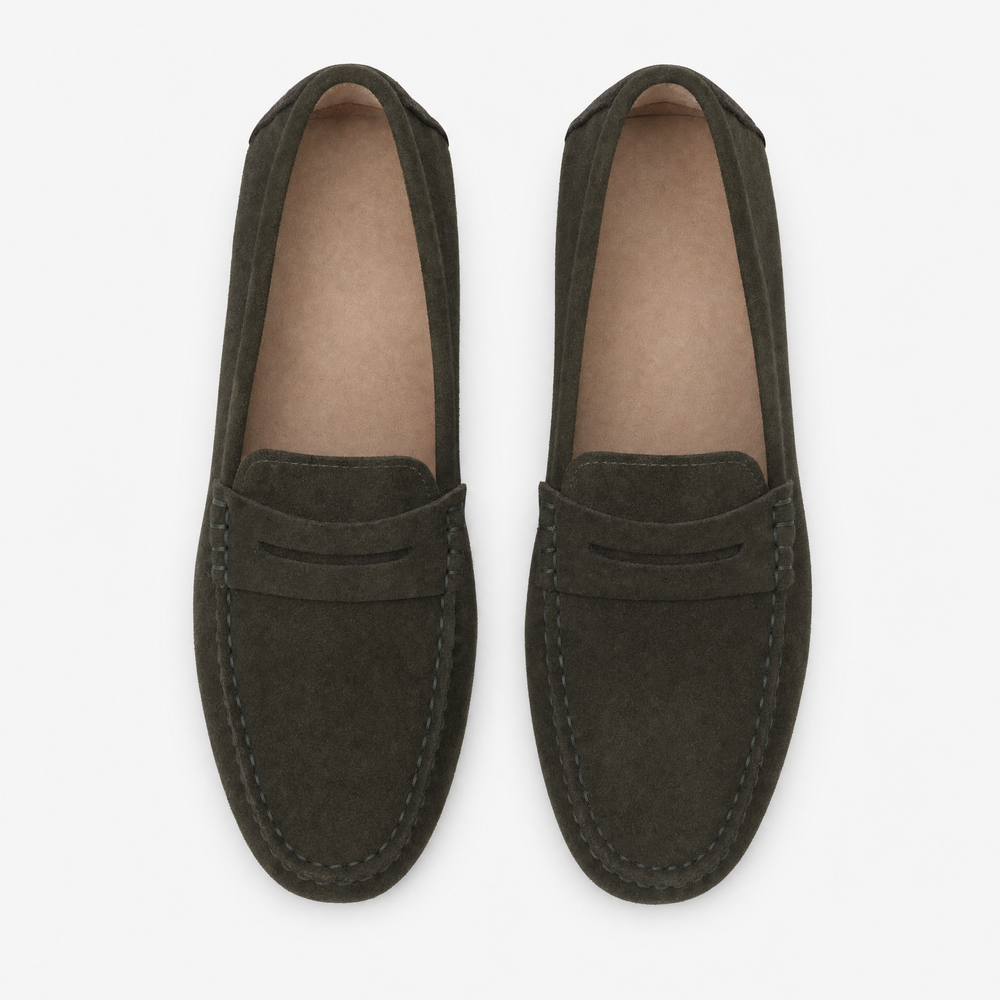 Brown Suede Pointed Flat Loafers