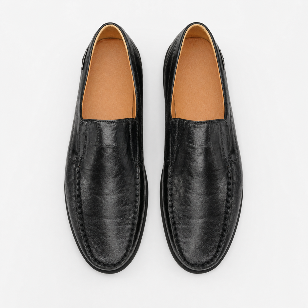 Black Leather Metal Accent Loafers