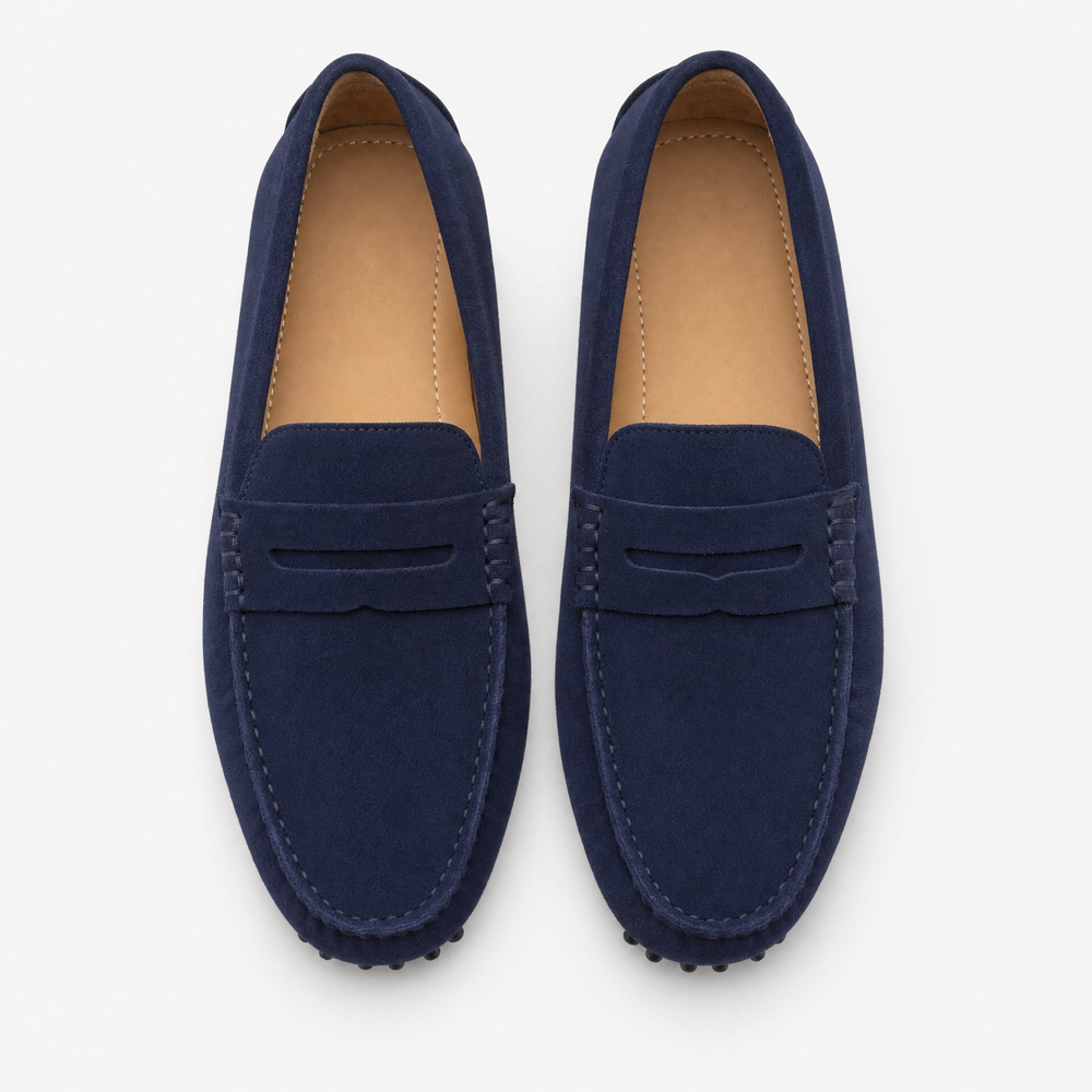 Blue Stitched Lace Up Loafers