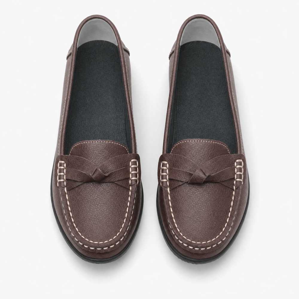 Brown Leather Chain Wedge Loafers