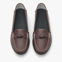 Brown Leather Chain Wedge Loafers