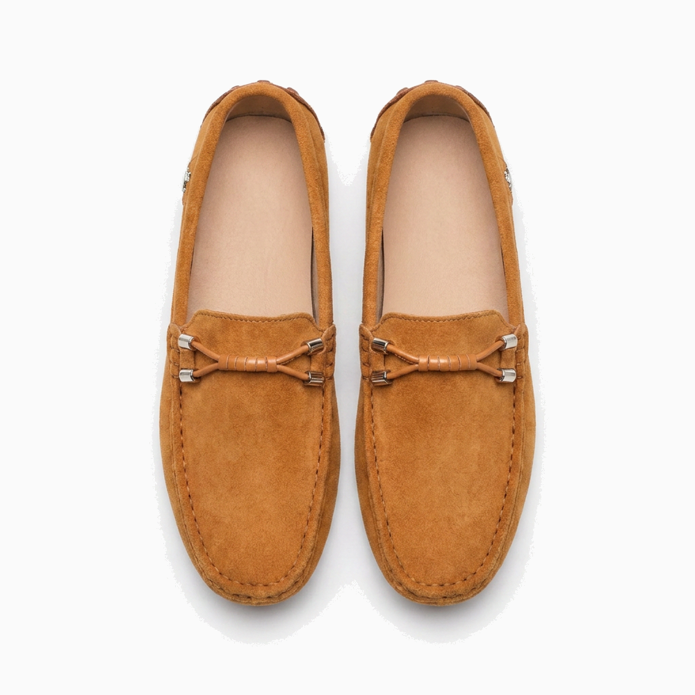 Camel Suede Driving Tie Loafers