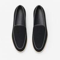 Black Suede Piped Loafers