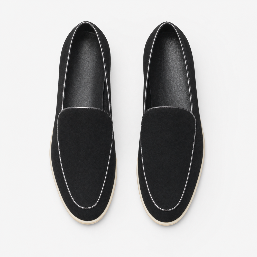 Black Suede Piped Loafers