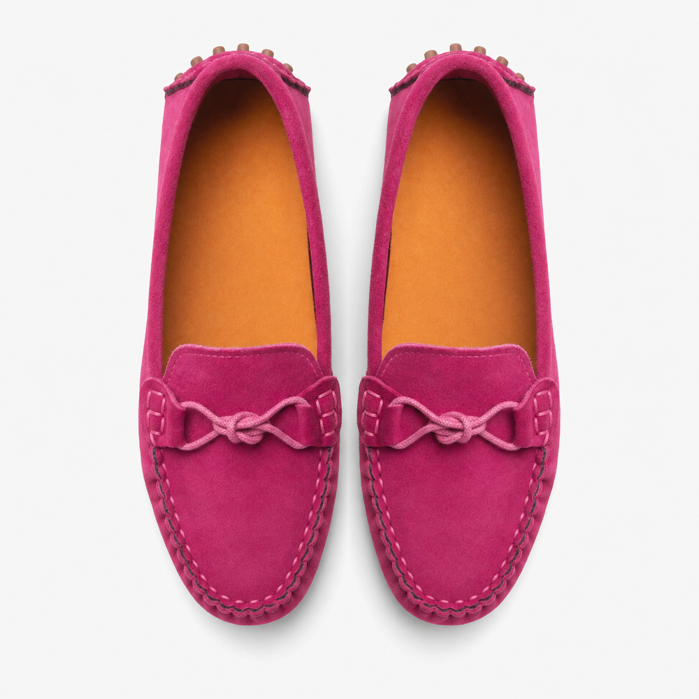 Girls Pink Suede Driving Loafers