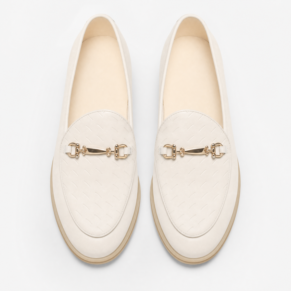 White Leather Horsebit Loafers