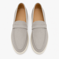 Grey Suede Penny Flat Loafers