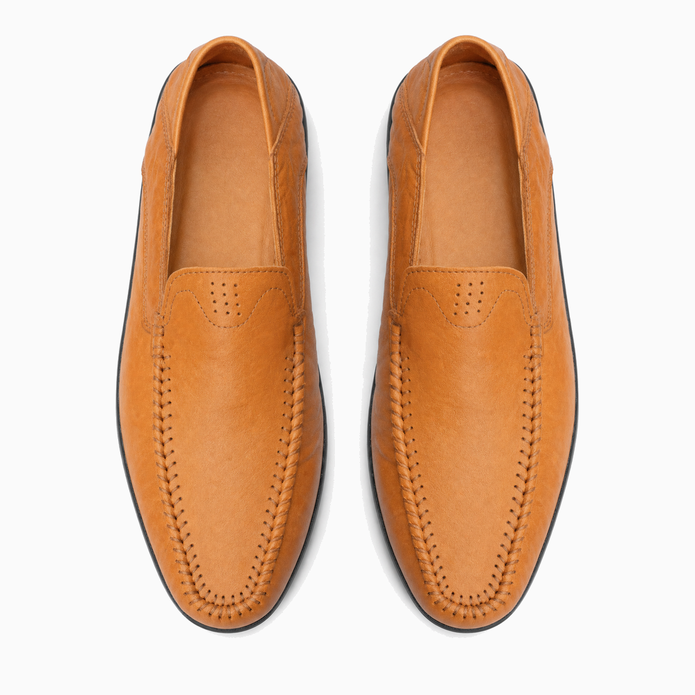 Brown Stitched Vamp Loafers