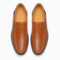 Brown Leather Emblem Stitch Loafers