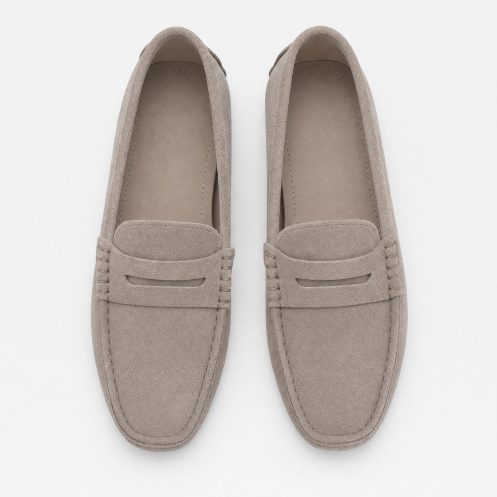 Grey Suede Driving Stitch Loafers