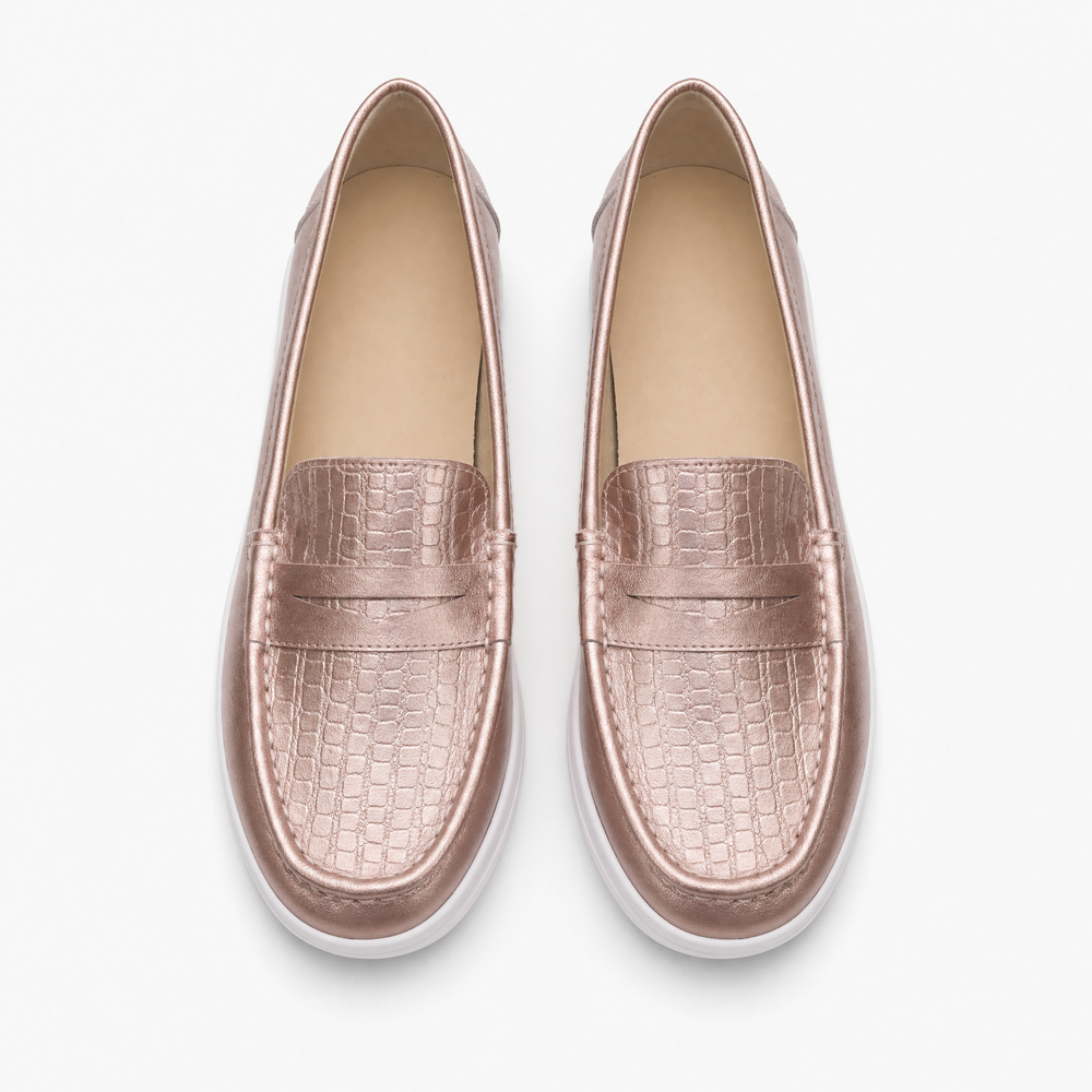Rose Gold Textured Platform Loafers