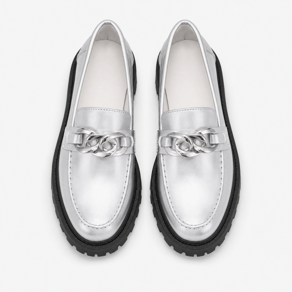 Silver Patent Bow Raised Loafers