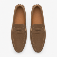 Brown Suede Studded Penny Loafers