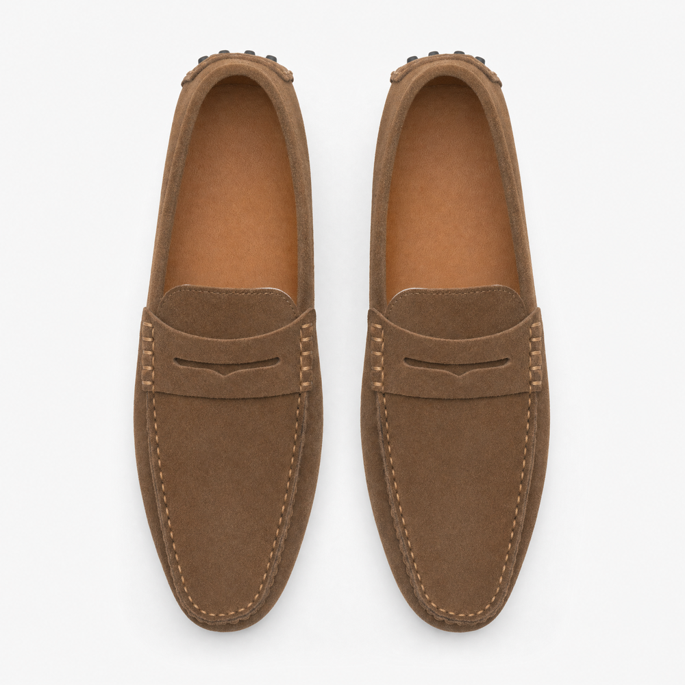 Brown Suede Studded Penny Loafers