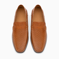 Brown Perforated Slip On Loafers