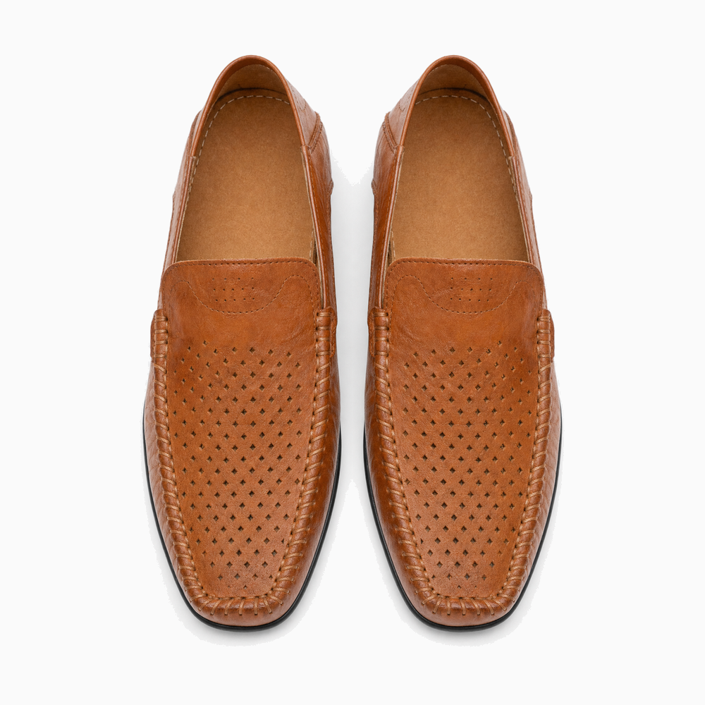 Brown Perforated Slip On Loafers