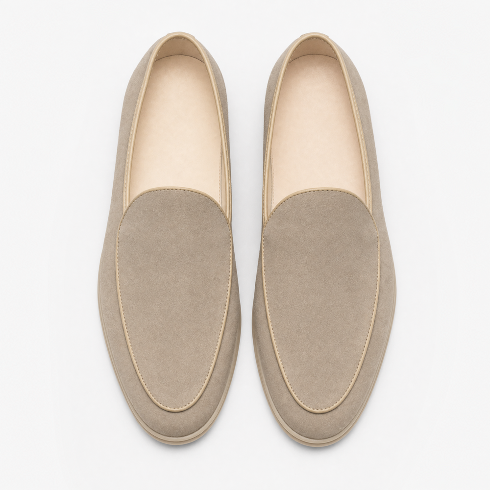 Beige Suede Slip On Loafers