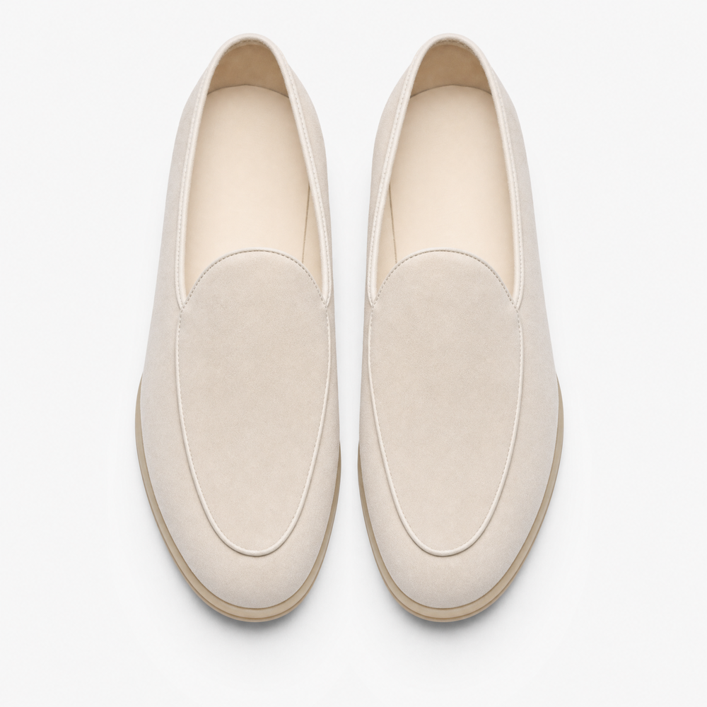 Beige Suede Flat Loafers