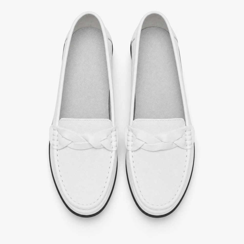 White Braided Leather Loafers