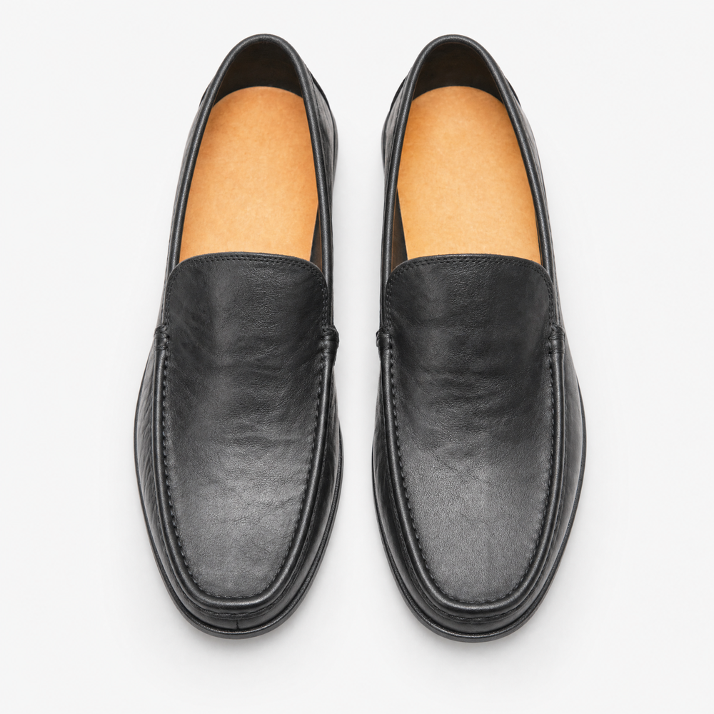 Black Leather Plain Loafers