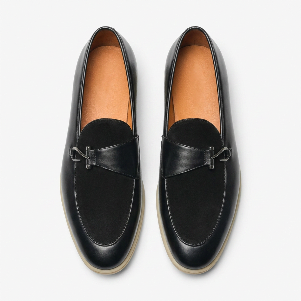 Black Woven Gold Horsebit Loafers