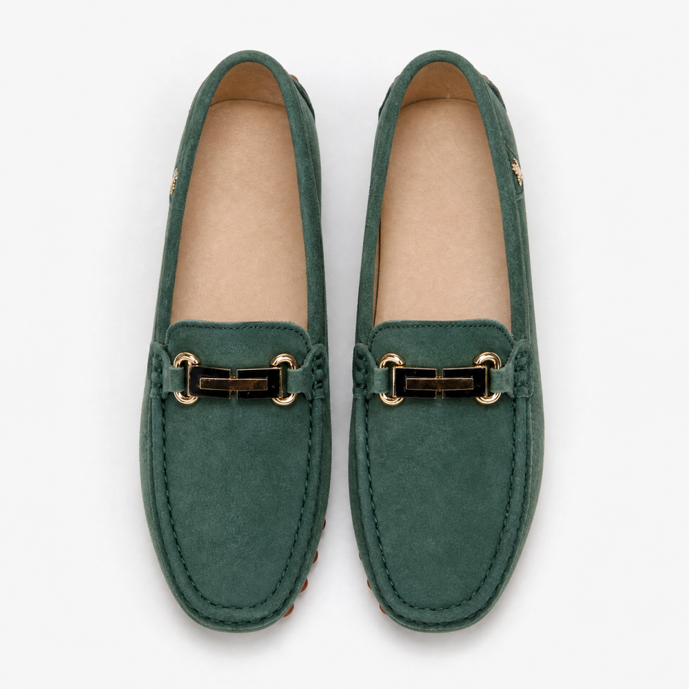 Green Suede Pebbled Driving Loafers