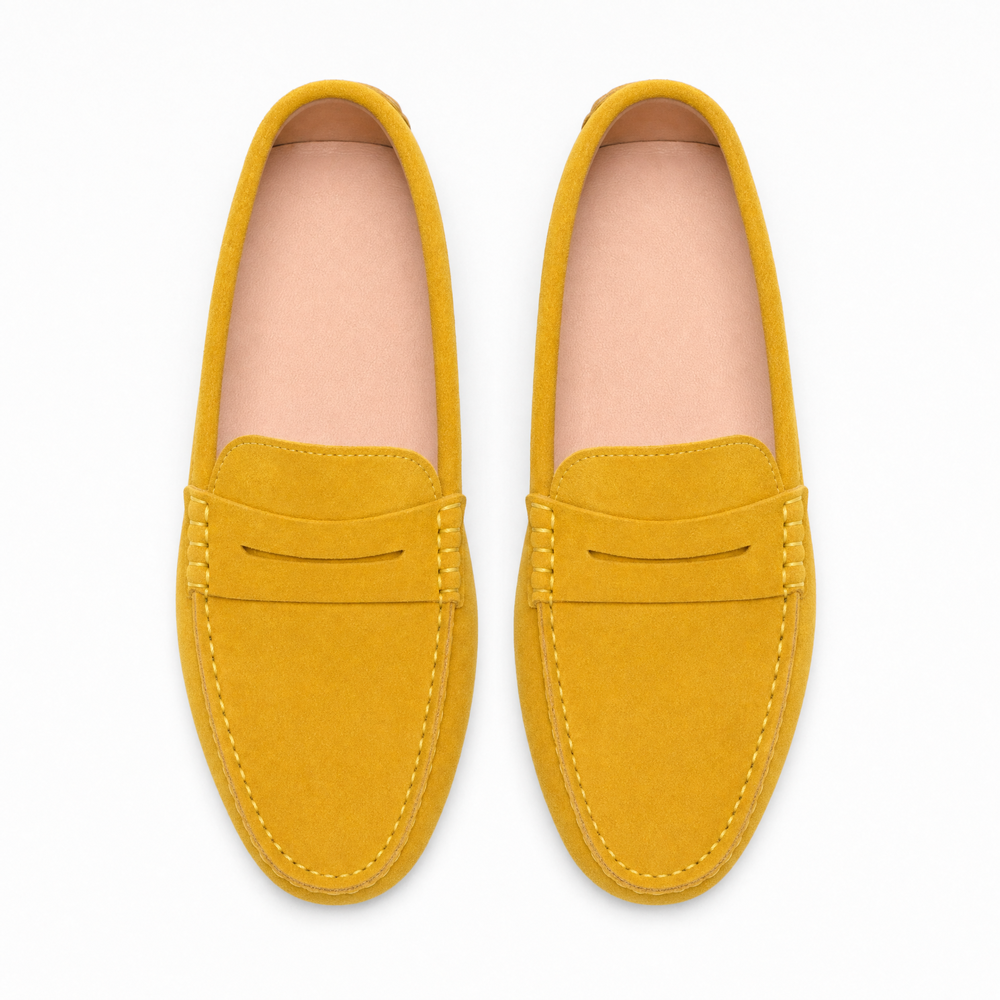 Yellow Suede Penny Boat Loafers