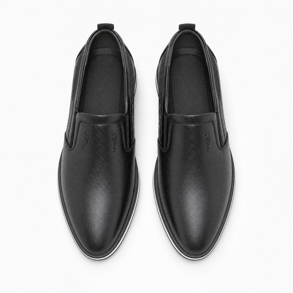 Black Leather White Sole Loafers