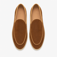 Brown Suede Contrast Piping Loafers