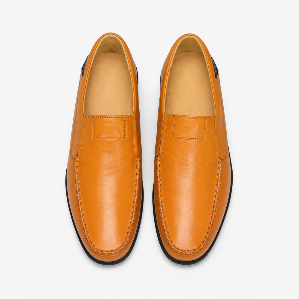 Camel Leather Smooth Loafers