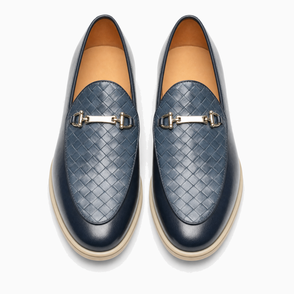Navy Woven Horsebit Loafers