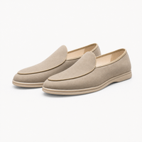 Beige Suede Slip On Loafers