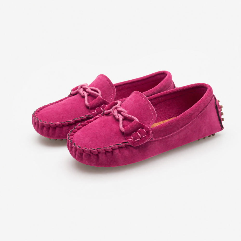 Girls Pink Suede Driving Loafers