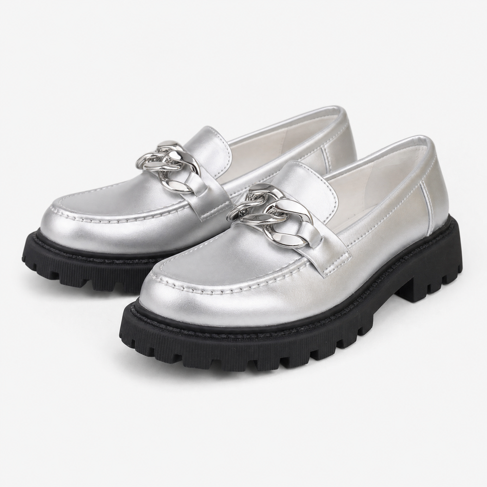 Silver Patent Bow Raised Loafers
